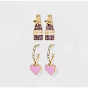 BaubleBar Earrings 'Pink Yes Way Rose' Crystal 2 Pairs SugarFix NWT Champagne‎